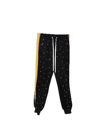 Miu Miu Miu Miu Embellished Crystal Track Pants in Black Cotton (view 1)