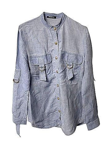 Balmain Balmain Shirt with Adjustable Sleeves with Pockets in Blue Linen (view 1)