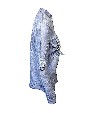 Balmain Balmain Shirt with Adjustable Sleeves with Pockets in Blue Linen (view 2)