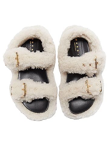MARNI Marni white shearling gold buckles double strap black lined flat sandals EU38 (view 1)