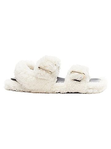 MARNI Marni white shearling gold buckles double strap black lined flat sandals EU38 (view 2)
