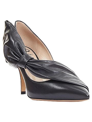 Mario Valentino Valentino black leather oversized bow point toe kitten pumps EU37 (view 2)