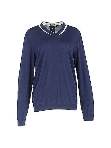 HUGO BOSS Boss V-Neck Sweater in Navy Blue Cotton (view 1)