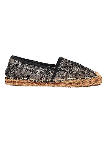 Dolce & Gabbana Dolce & Gabanna Lace Espadrille Flats in Black Canvas  (view 1)