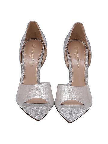 Gianvito Rossi  Gianvito Rossi Bree Pointed-Toe Sandal Heels in Silver Glitter (view 2)