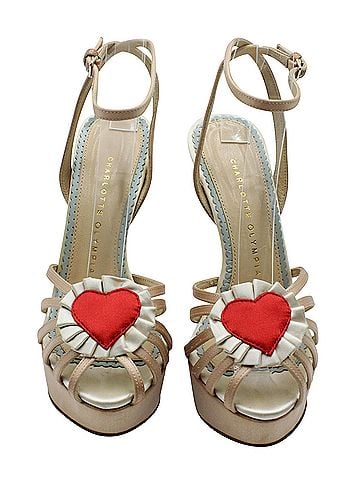 Charlotte Olympia Charlotte Olympia Forever Heart Platform Sandals in Peach Satin (view 2)