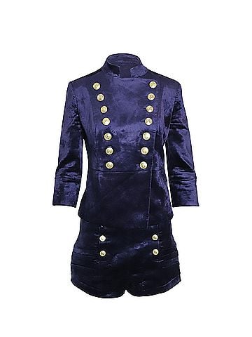 Pierre Balmain Pierre Balmain Military Blazer and Shorts Set in Blue Velvet (view 1)