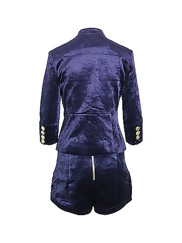 Pierre Balmain Pierre Balmain Military Blazer and Shorts Set in Blue Velvet (view 2)
