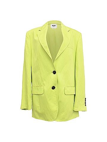 MSGM  MSGM Single-Breasted Blazer with Pockets in Lime Green Linen (view 1)