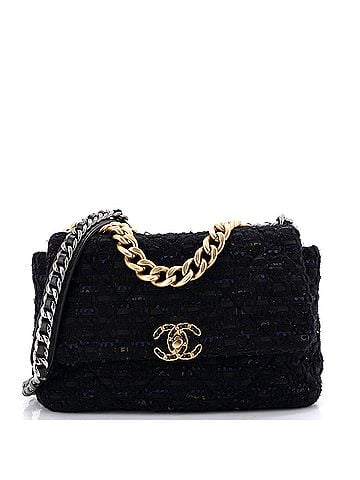 Chanel 19 Flap Bag Quilted Tweed and Ribbon Large (view 1)