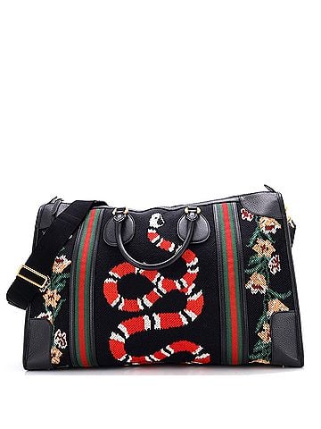 Gucci Needlepoint Web Weekender Bag Embroidered Canvas Large (view 1)