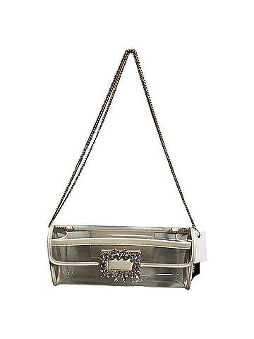Roger Vivier  Roger Vivier Crystal Buckle Clutch Bag in White PVC (view 1)
