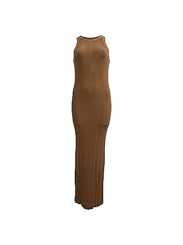 Totême  Totême Ribbed-Knit Maxi Dress in Brown Viscose (view 1)