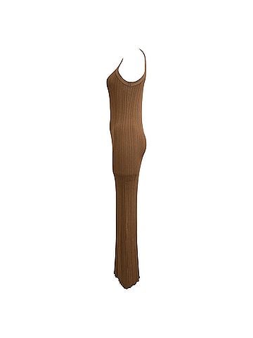 Totême  Totême Ribbed-Knit Maxi Dress in Brown Viscose (view 2)