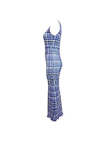 Acne  Acne Studios Printed Ribbed-Knit Midi Dress in Blue Nylon (view 2)
