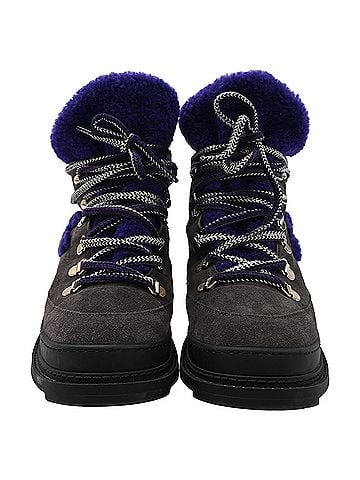 Chanel Chanel CC Lace-Up Shearling Winter Boots in Grey Suede (view 2)