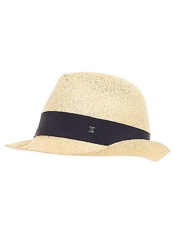 Chanel Chanel straw raffia grosgrain ribbon trilby hat (view 1)
