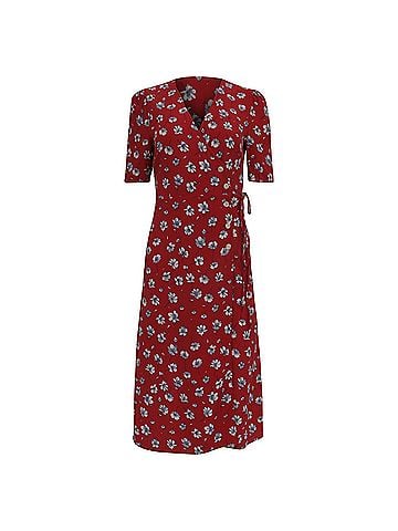 Rouje Paris  Rouje Floral-Print Wrap Midi Dress in Red Viscose (view 1)