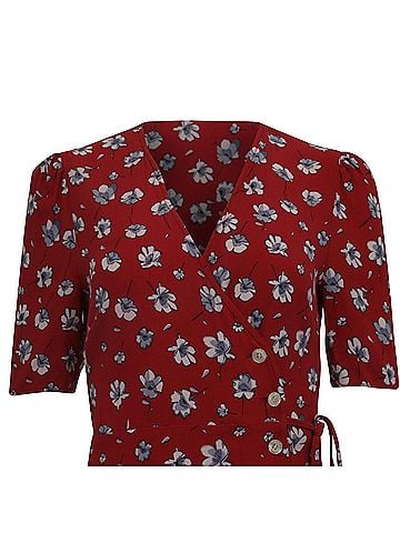 Rouje Paris  Rouje Floral-Print Wrap Midi Dress in Red Viscose (view 2)
