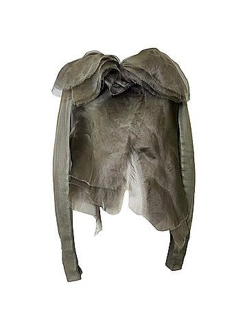 Rick Owens Rick Owens Frayed Organza Cardigan in Grey Silk (view 1)