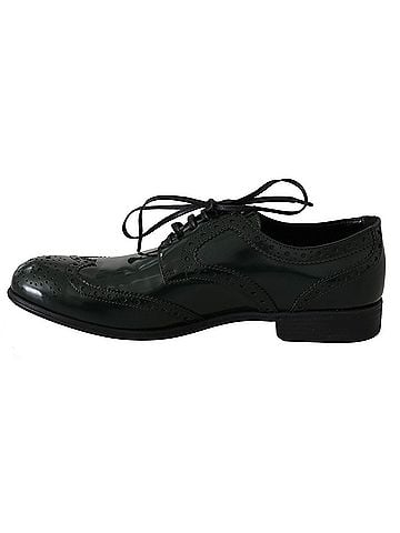 Dolce & Gabbana Basic Green Leather Broque Oxford Wingtip Women's Shoes (view 2)