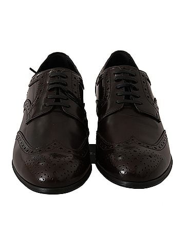 Dolce & Gabbana Basic Brown Leather Broques Oxford Wingtip Women's Shoes (view 2)