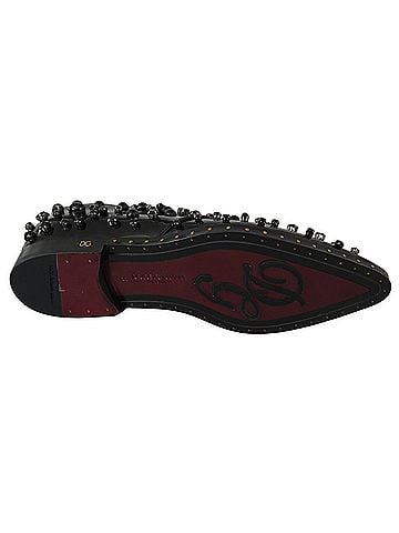 Dolce & Gabbana Basic Black Leather Crystals Dress Broque Women's Shoes (view 2)