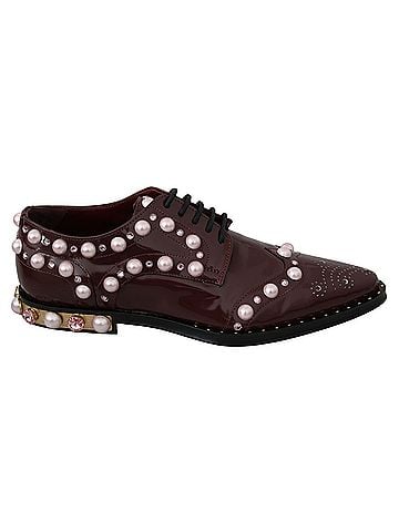 Dolce & Gabbana Basic Bordeaux Leather Crystal Pearls Formal Women's Shoes (view 1)