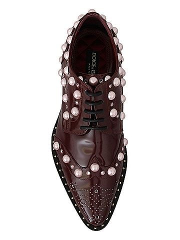 Dolce & Gabbana Basic Bordeaux Leather Crystal Pearls Formal Women's Shoes (view 2)