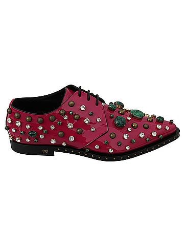 Dolce & Gabbana Basic Pink Leather Crystals Dress Broque Women's Shoes (view 1)