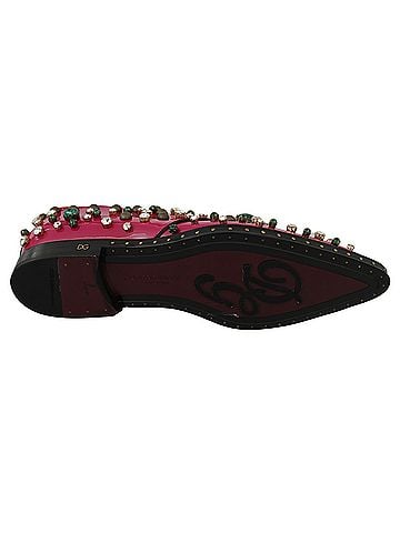 Dolce & Gabbana Basic Pink Leather Crystals Dress Broque Women's Shoes (view 2)