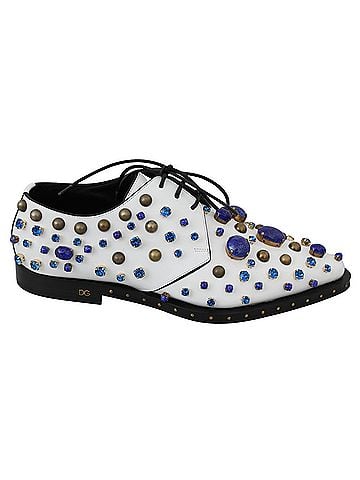 Dolce & Gabbana Basic White Leather Crystals Dress Broque Women's Shoes (view 1)