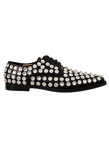 Dolce & Gabbana Basic Black Leather Crystals Lace Up Formal Women's Shoes (view 1)