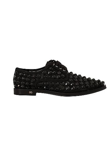 Dolce & Gabbana Basic Black Lace Up Studded Formal Flats Women's Shoes (view 1)
