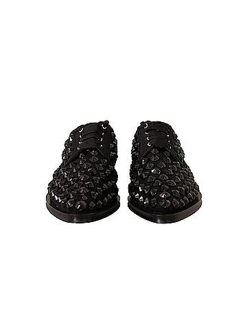 Dolce & Gabbana Basic Black Lace Up Studded Formal Flats Women's Shoes (view 2)