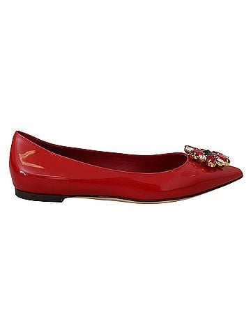 Dolce & Gabbana Basic Red Leather Crystals Loafers Flats Women's Shoes (view 1)