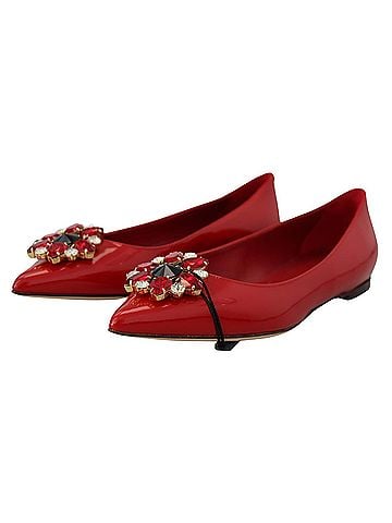 Dolce & Gabbana Basic Red Leather Crystals Loafers Flats Women's Shoes (view 2)