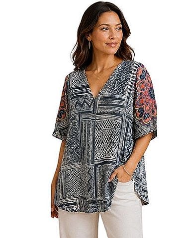 Sundance Linen Embroidered Tunic Short Sleeve Top (view 1)