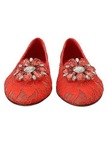 Dolce & Gabbana Basic Red Taormina Lace Crystals Ballet Flats Women's Shoes (view 2)