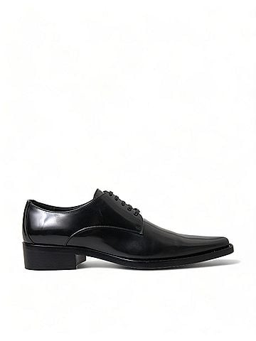 Dolce & Gabbana Basic Black Leather Lace Up Formal Flats Women's Shoes (view 1)