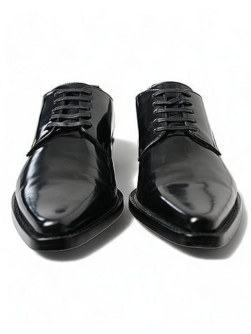 Dolce & Gabbana Basic Black Leather Lace Up Formal Flats Women's Shoes (view 2)