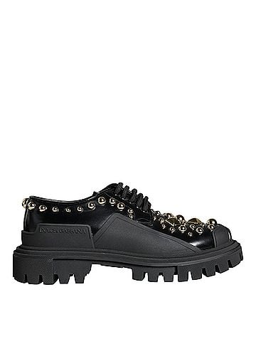 Dolce & Gabbana Basic Black Leather Trekking Derby Embellished  Shoes (view 1)
