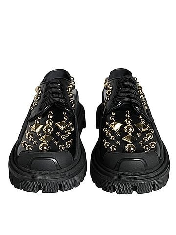 Dolce & Gabbana Basic Black Leather Trekking Derby Embellished  Shoes (view 2)