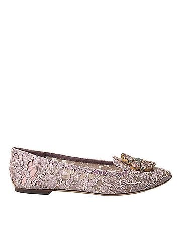 Dolce & Gabbana Basic Pink Lace Crystal Ballet Flats Loafers Women's Shoes (view 1)