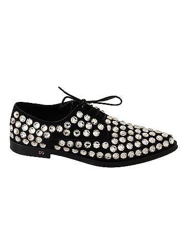 Dolce & Gabbana Basic Black Leather Crystals Lace Up Formal Women's Shoes (view 1)
