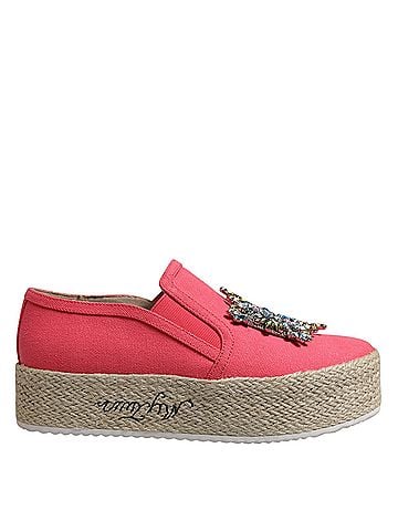 Twinset Pink Canvas Crystal Embellished Slip On Women's Shoes (view 1)