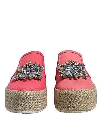 Twinset Pink Canvas Crystal Embellished Slip On Women's Shoes (view 2)