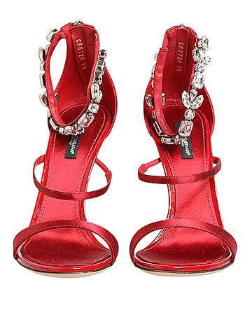Dolce & Gabbana Basic Red Satin Crystals Keira Sandals Heels Women's Shoes (view 2)