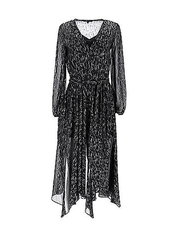 Maje Maje Route Gathered Metallic Georgette Midi Dress In Black Polyester (view 1)
