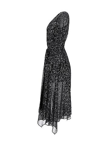 Maje Maje Route Gathered Metallic Georgette Midi Dress In Black Polyester (view 2)